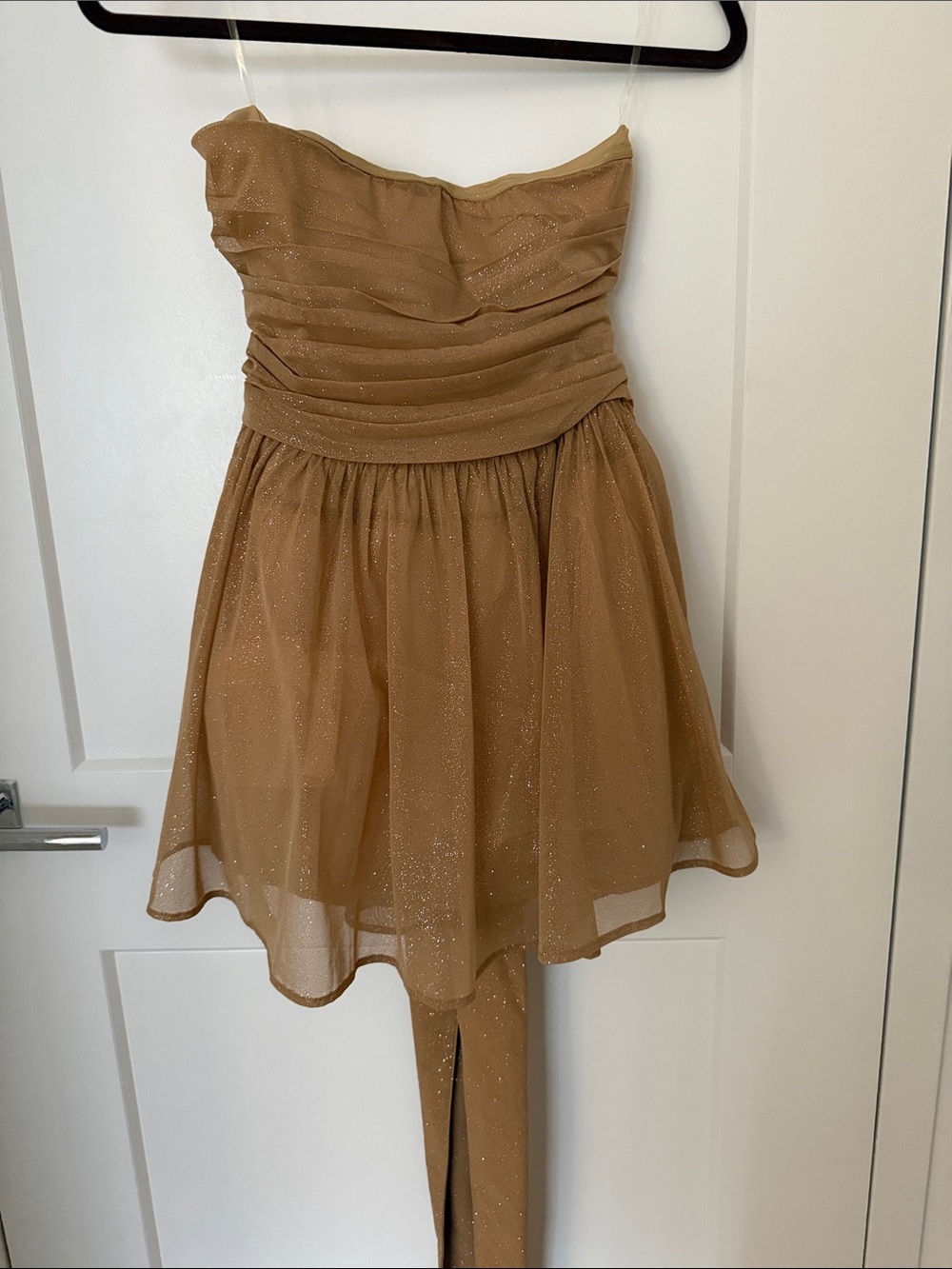 Baby Boo Strapless Shimmery Tan Dress